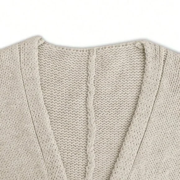 Khaki Elegant Women's Drop Shoulder Hollow Out Cardigan - Picture 9 of 11